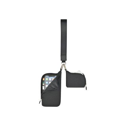 Custom Well Studio Recycled Nylon Dual Pouch Lanyard - AWARE - Black Open view