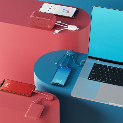 Custom Xoopar Octo Mini Charging Cable - Blue Lifestyle View Custom Xoopar Octo Mini Charging Cable - Blue Lifestyle View