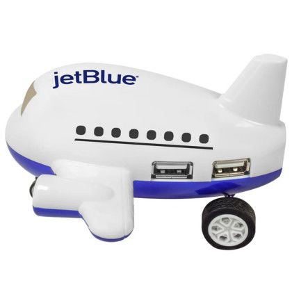Custom Airplane 4-Port USB Hub - White with blue with black - Side view Custom Airplane 4-Port USB Hub - White with blue with black - Side view