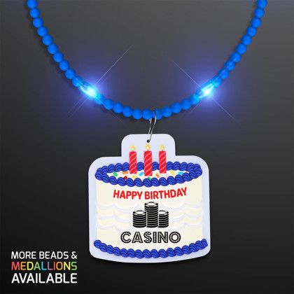 Custom Steady LED Blue Beads with Cake Medallion, No-Flash Necklace