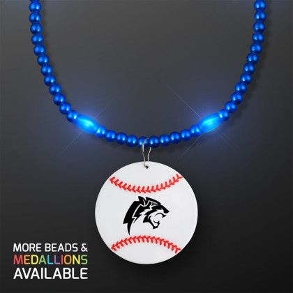 Custom Blue LED Bead Necklace with Baseball Medallion