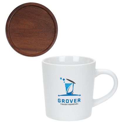 Custom Circo 16 oz Ceramic Mug with Wooden Lid - White Custom Circo 16 oz Ceramic Mug with Wooden Lid - White