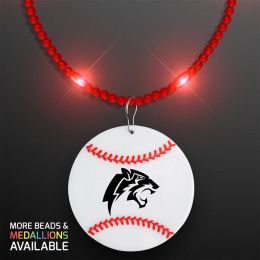 Custom Still-Light Red Beads With Baseball Medallion