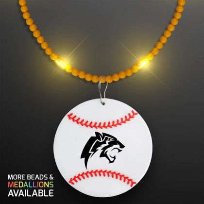 Custom Still-Light Yellow Beads With Baseball Medallion