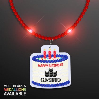 Custom Steady LED Red Beads with Cake Medallion, No-Flash Necklace