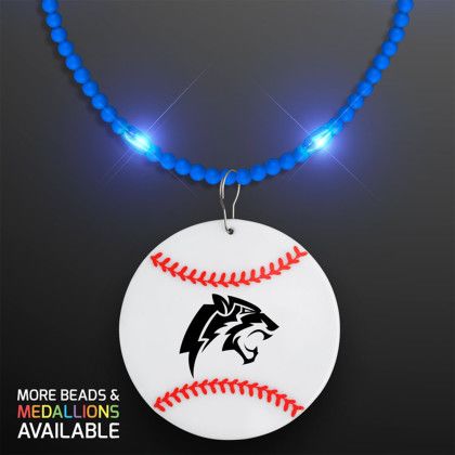 Custom Steady LED Orange Beads with Cake Medallion, No-Flash Necklace