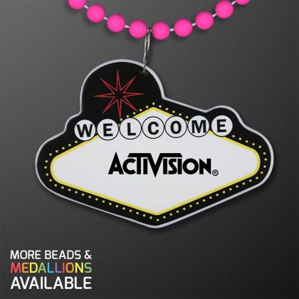 Custom Imprintable Vegas Sign Medallion with Pink Beaded Necklace