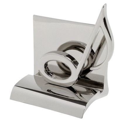Custom Chrome Metal Business Card Holder - Music Note - Silver Angle view Custom Chrome Metal Business Card Holder - Music Note - Silver Angle view