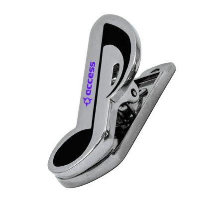 Custom 8th Note Magnetic Clip - Silver with black Side view