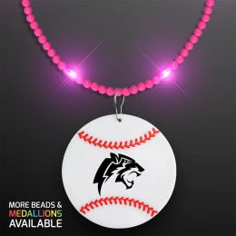 Custom Still-Light Pink Beads With Baseball Medallion