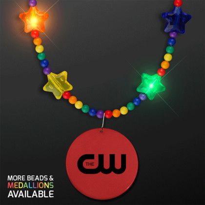 Custom Rainbow Light Up Star Beads with Red Medallions