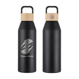 Custom Clive 24 oz Recycled Aluminum Bottle with Bamboo Lid - Black