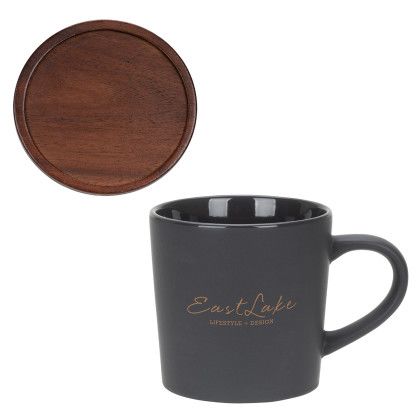 Custom Circo 16 oz Ceramic Mug with Wooden Lid - Gray Custom Circo 16 oz Ceramic Mug with Wooden Lid - Gray
