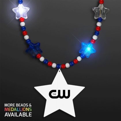 Custom Red White & Blue Light Up Star Beads with Star Medallion - Red with blue Custom Red White & Blue Light Up Star Beads with Star Medallion - Red with blue