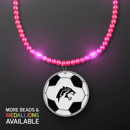 Custom Pink LED Bead Necklace with Soccer Ball Medallion - Pink Custom Pink LED Bead Necklace with Soccer Ball Medallion - Pink