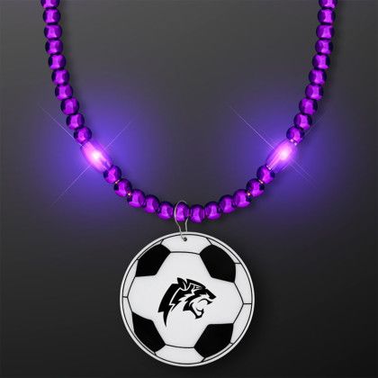 Purple LED Bead Necklace with Soccer Ball Medallion - Purple Purple LED Bead Necklace with Soccer Ball Medallion - Purple