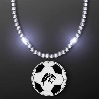 Custom Silver LED Bead Necklace with Soccer Ball Medallion - Silver Custom Silver LED Bead Necklace with Soccer Ball Medallion - Silver