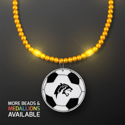 Custom Yellow LED Bead Necklace with Soccer Ball Medallion - Yellow