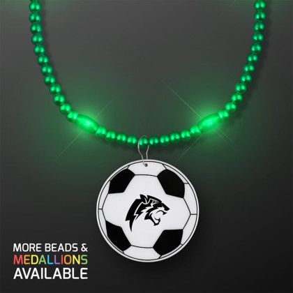 Custom Green LED Bead Necklace with Soccer Ball Medallion - Green