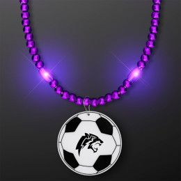 Purple LED Bead Necklace with Soccer Ball Medallion - Purple