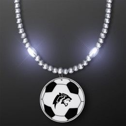 Custom Silver LED Bead Necklace with Soccer Ball Medallion - Silver