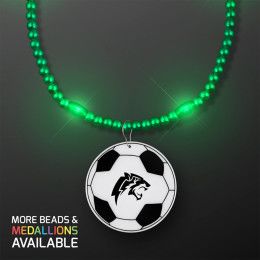 Custom Green LED Bead Necklace with Soccer Ball Medallion - Green