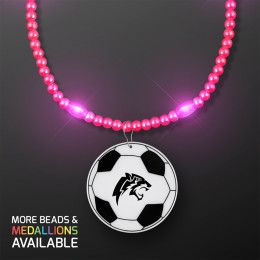 Custom Pink LED Bead Necklace with Soccer Ball Medallion - Pink Custom Pink LED Bead Necklace with Soccer Ball Medallion - Pink