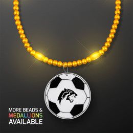 Custom Yellow LED Bead Necklace with Soccer Ball Medallion - Yellow Custom Yellow LED Bead Necklace with Soccer Ball Medallion - Yellow
