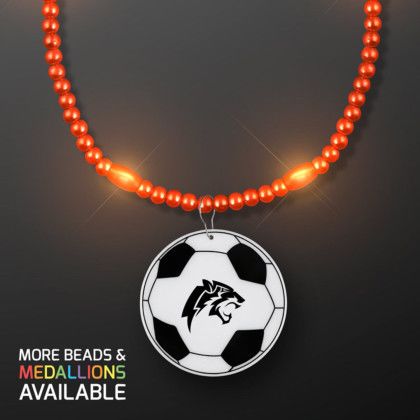 Custom Orange LED Bead Necklace with Soccer Ball Medallion - Orange