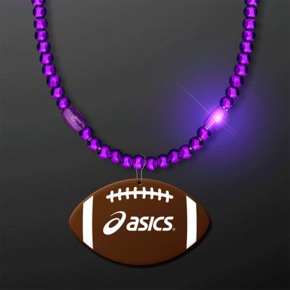 Custom Purple LED Bead Necklace with Football Medallion Custom Purple LED Bead Necklace with Football Medallion