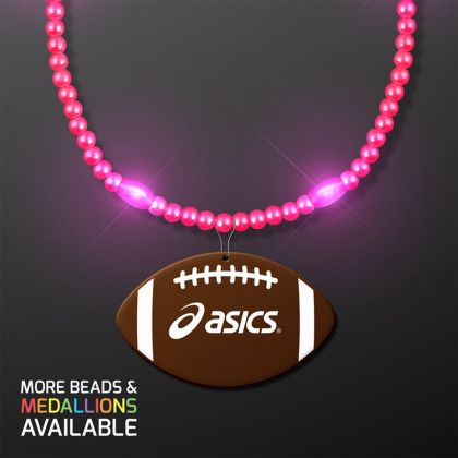 Pink Pizzazz LED Bead Necklace with Football Medallion - Pink