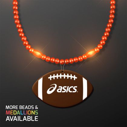Custom Orange LED Bead Necklace with Football Medallion - Orange