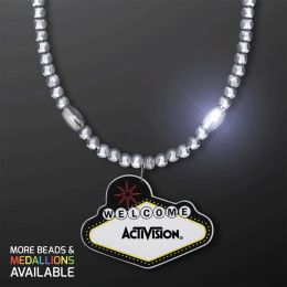 Custom Silver LED Bead Necklace with Las Vegas Medallion