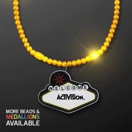 Custom Yellow LED Bead Necklace with Las Vegas Medallion