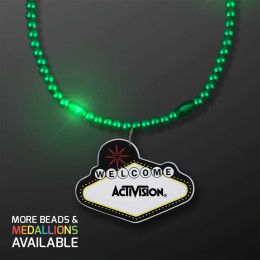 Custom Green LED Bead Necklace with Las Vegas Medallion