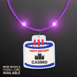 Custom Steady LED Purple Beads with Cake Medallion, No-Flash Necklace Custom Steady LED Purple Beads with Cake Medallion, No-Flash Necklace