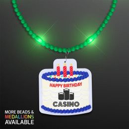 Custom Steady LED Green Beads with Cake Medallion, No-Flash Necklace Custom Steady LED Green Beads with Cake Medallion, No-Flash Necklace