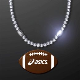 Custom Yellow LED Bead Necklace with Football Medallion - Silver Custom Yellow LED Bead Necklace with Football Medallion - Silver