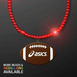 Custom Yellow LED Bead Necklace with Football Medallion - Red Custom Yellow LED Bead Necklace with Football Medallion - Red
