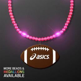 Pink Pizzazz LED Bead Necklace with Football Medallion - Pink Pink Pizzazz LED Bead Necklace with Football Medallion - Pink