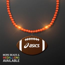 Custom Orange LED Bead Necklace with Football Medallion - Orange Custom Orange LED Bead Necklace with Football Medallion - Orange