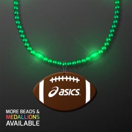 Custom Orange LED Bead Necklace with Football Medallion - Green Custom Orange LED Bead Necklace with Football Medallion - Green