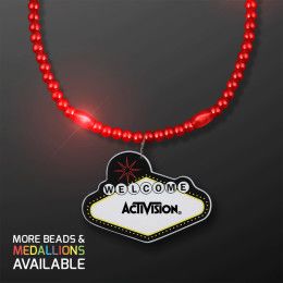 Custom Red LED Bead Necklace with Las Vegas Medallion Custom Red LED Bead Necklace with Las Vegas Medallion