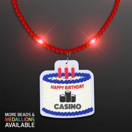 Custom Steady LED Red Beads with Cake Medallion, No-Flash Necklace Custom Steady LED Red Beads with Cake Medallion, No-Flash Necklace