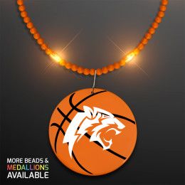 Custom Still-Light Orange Beads With Basketball Medallion - Orange
