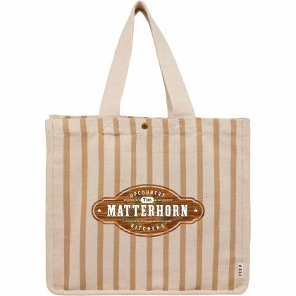 Custom FEED Cotton and Jute Striped Tote - Natural Custom FEED Cotton and Jute Striped Tote - Natural
