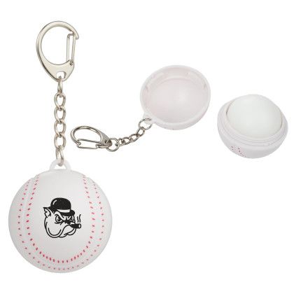 Custom Baseball SPF 15 Lip Balm Keychain - White Custom Baseball SPF 15 Lip Balm Keychain - White