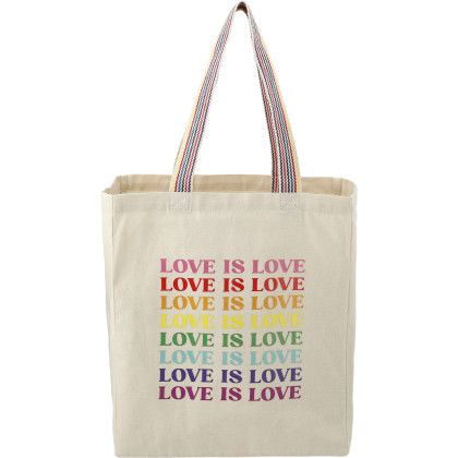 Custom Rainbow Recycled 6 oz Cotton Grocery Tote Custom Rainbow Recycled 6 oz Cotton Grocery Tote