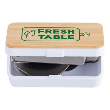 Custom On-The-Go Collapsible Cutlery Set - White/bamboo Front View Custom On-The-Go Collapsible Cutlery Set - White/bamboo Front View