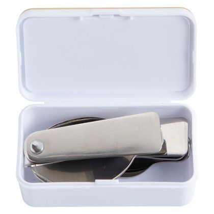 Custom On-The-Go Collapsible Cutlery Set - White/bamboo Inside View Custom On-The-Go Collapsible Cutlery Set - White/bamboo Inside View